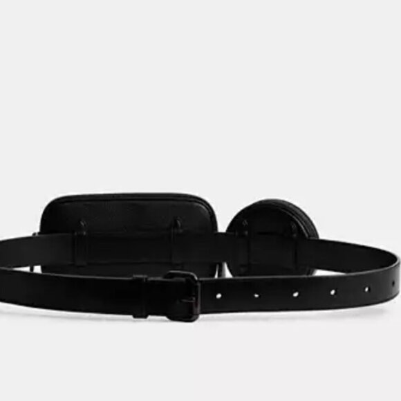 Coach Multi Pouch Belt Bag Black Leather CR749 Removable Adjustable Phone - Picture 11 of 14